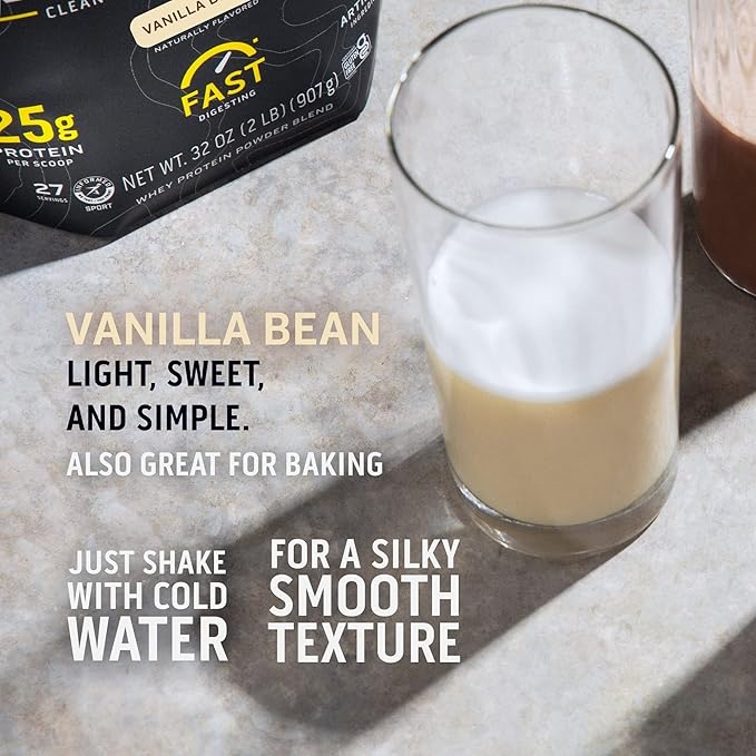 Ascent 100% Whey, Native Whey Protein Blend - Clean Post Workout Recovery, Digesting, Zero Artificial Flavors & Sweeteners, Gluten Free, 5.5g BCAA, 2.6g Leucine, Vanilla Bean 4 lb.