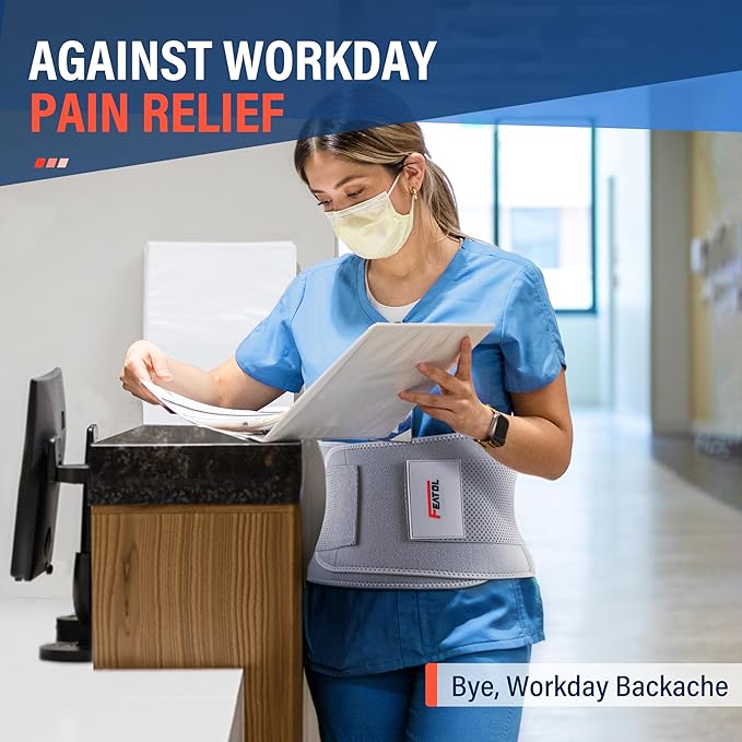 FEATOL Back Brace for Lower Back Pain Women, Breathable Back Support Belt for Women & Men with Lumbar Pad, Lumbar Support Belt for Heavy Lifting & Work, Scoliosis, Grey, L/XL (Circumference:30-38.6")