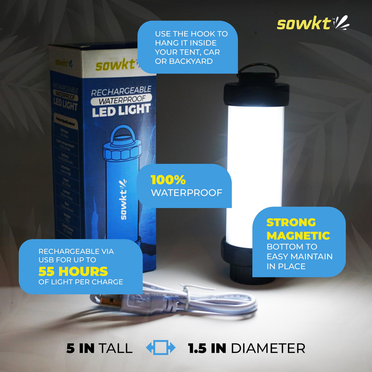 SOWKT® Waterproof Cooler Light - 55 Hours of Light on One Charge Rechargeable LED Light - Cooler Accessories Compatible with YETI, RTIC, ORCA, and More! Great for Camping, Fishing, Parties & Hunting!
