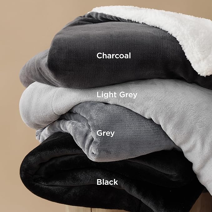 Bedsure Sherpa Fleece Oversized Cal King Blankets for Bed - Thick and Warm, Soft Fuzzy Plush Large Blanket for Winter, Charcoal, 112x98 Inches