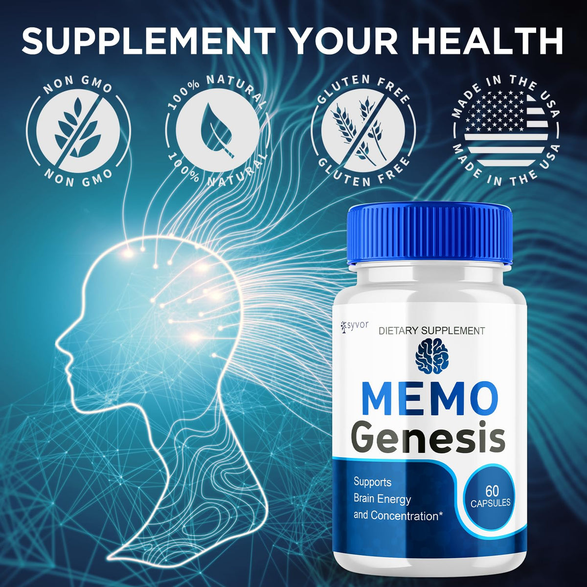 (2 Pack) Memo Genesis Capsules, Official Memogenesis Brain Health Support Pills with All Natural Ingredients, Advanced Brain Energy Supplement with Max Strength Vitamins for Women & Men (120 Capsules)