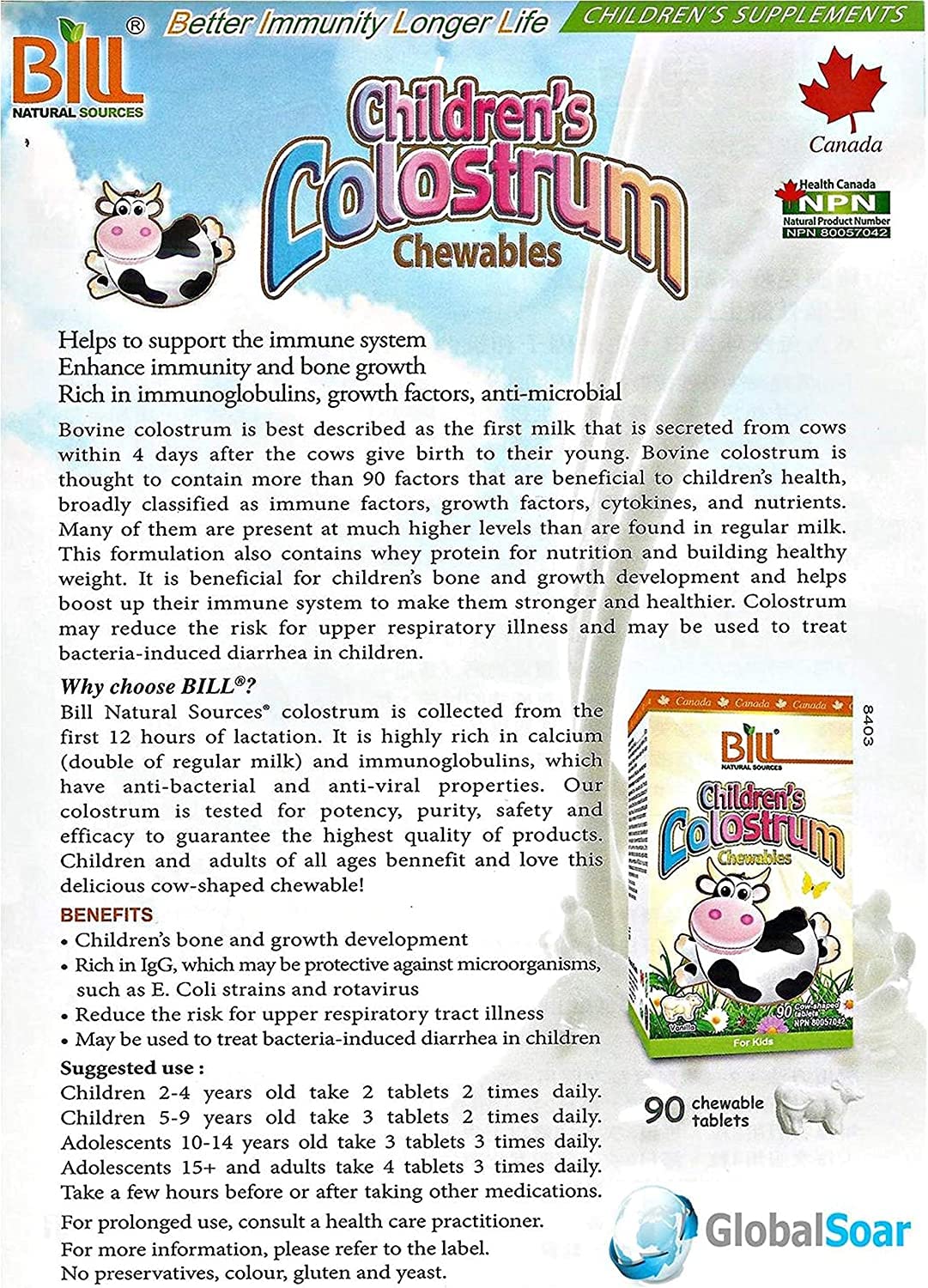 Bill Beauty Children's Colostrum, 90 chewables