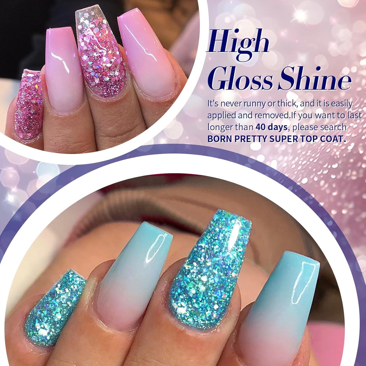 Born Pretty Glitter Gel Nail Polish Set Sparkly Shiny Gold Silver Pink Glitter Gel Polish Kit Soak Off UV Nail Gel Gift Box Nail Art Manicure Varnish Kit 7ML 6PCS