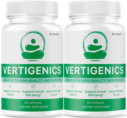 (2 Pack) Vertigenics Supplement Capsules, Vertigenics Capsules, Vertigenics Review, Vertigenics Advanced Formula Brain Health Support, Vertigenics Pills All Natural Formula, 120 Capsules for 2 Months