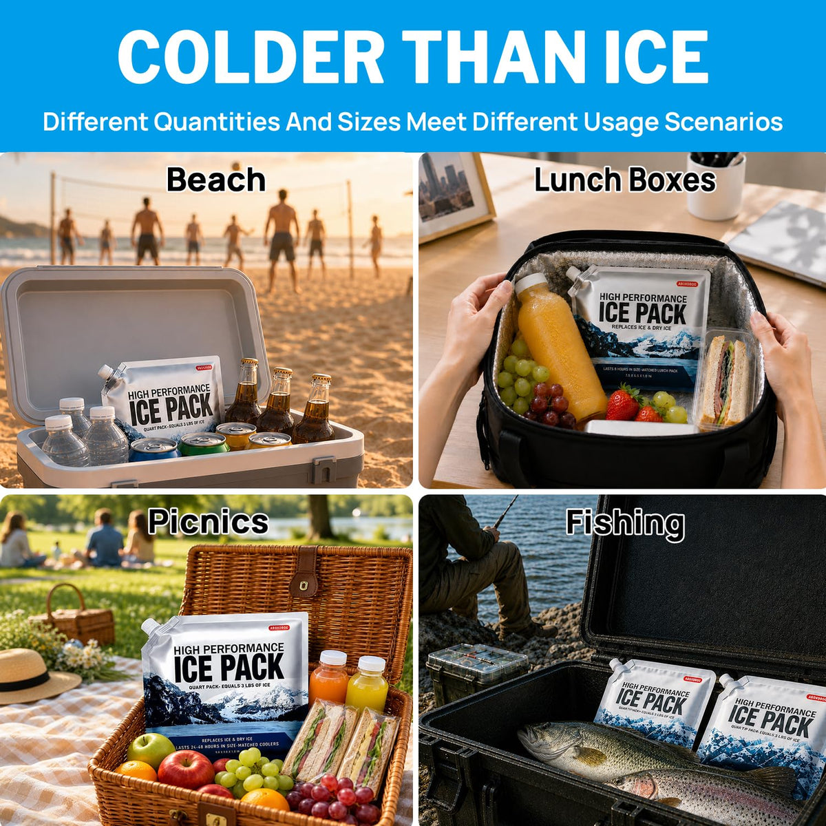ABOXOBOG Reusable Ice Packs for Coolers Long Lasting Gel Freezer Packs for Lunch Bags Cooler Backpack Lunch Box, Keeps Food Cold Fresh (9.8"x9.8"x3P)