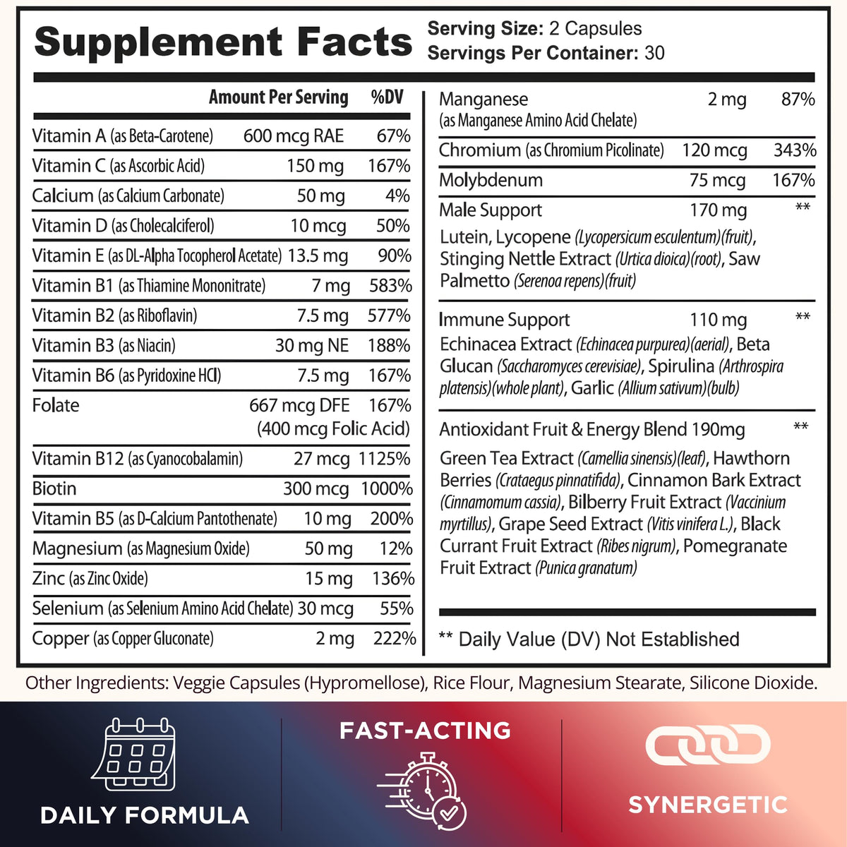 TODICAMP Melanin-Rich Multivitamin for Men - Mens Daily Multivitamins, Men's Multivitamin Capsules with B Complex Vitamins, Vitamin D, Zinc, Saw Palmetto & Antioxidants, 2 a Day, 60 Capsules