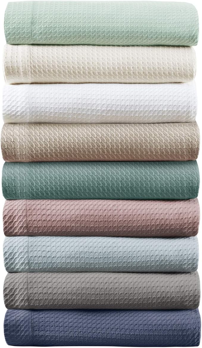 Madison Park Soft Certified 100% Egyptian Cotton Breathable Cozy Blanket, Premium Waffle Knit Classic Design Luxury All Season Lightweight Cover for Bed, Couch and Sofa, Twin, Light Blue