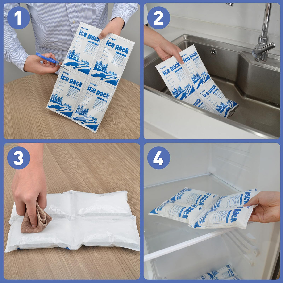 ICE OWL Dry Ice Packs for Shipping Non-Stick for Food Double-Sided Absorption TUV and SGS Tests Long Lasting Shipping Cold Packs 10 Sheets 14"x8.7" 10x4 for Coolers Lunch Bags Cells