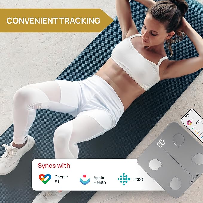 INEVIFIT Smart Body Fat Scale, BMI Highly Accurate Bluetooth Digital Bathroom Body Composition Analyzer. Measures Body Fat, Water, Muscle, Bone Mass & More for Unlimited Users