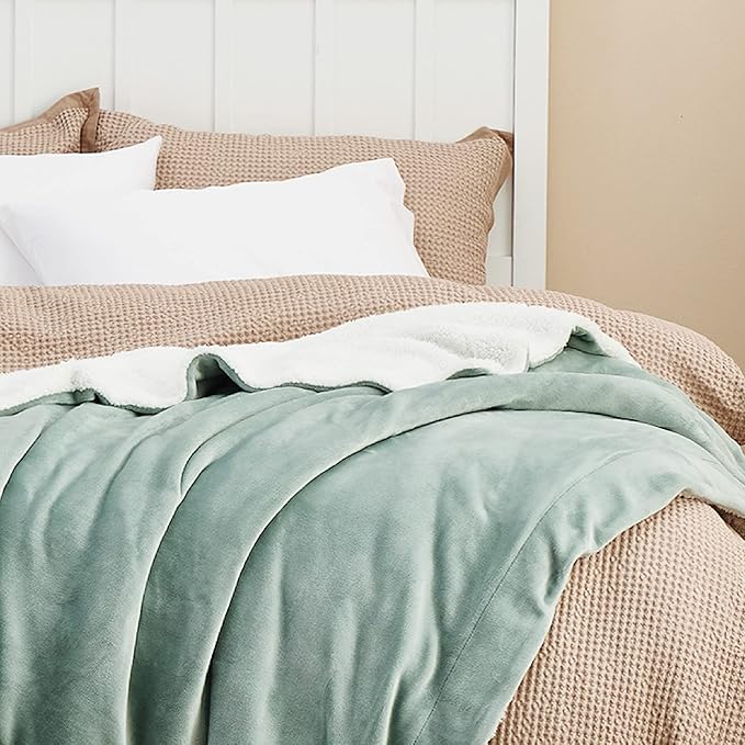 Bedsure Sherpa Fleece Blankets King Size for Bed - Thick and Warm, Soft Fuzzy Plush King Blanket for Winter, Sage Green, 108x90 Inches