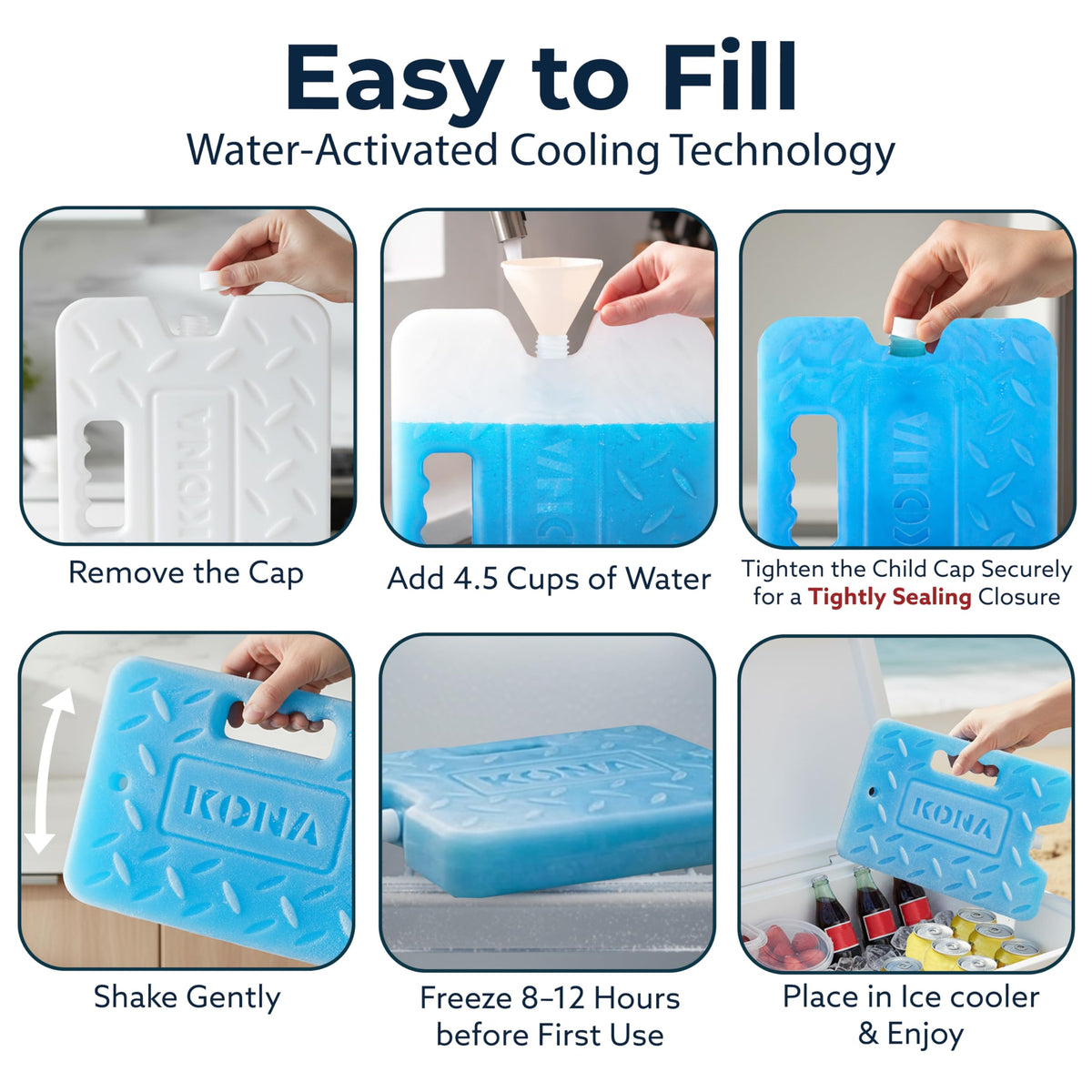 Kona Blue Ice Large Ice Packs for Coolers - Long Lasting Design - Refreezable Reusable Cooler Ice Pack (2)