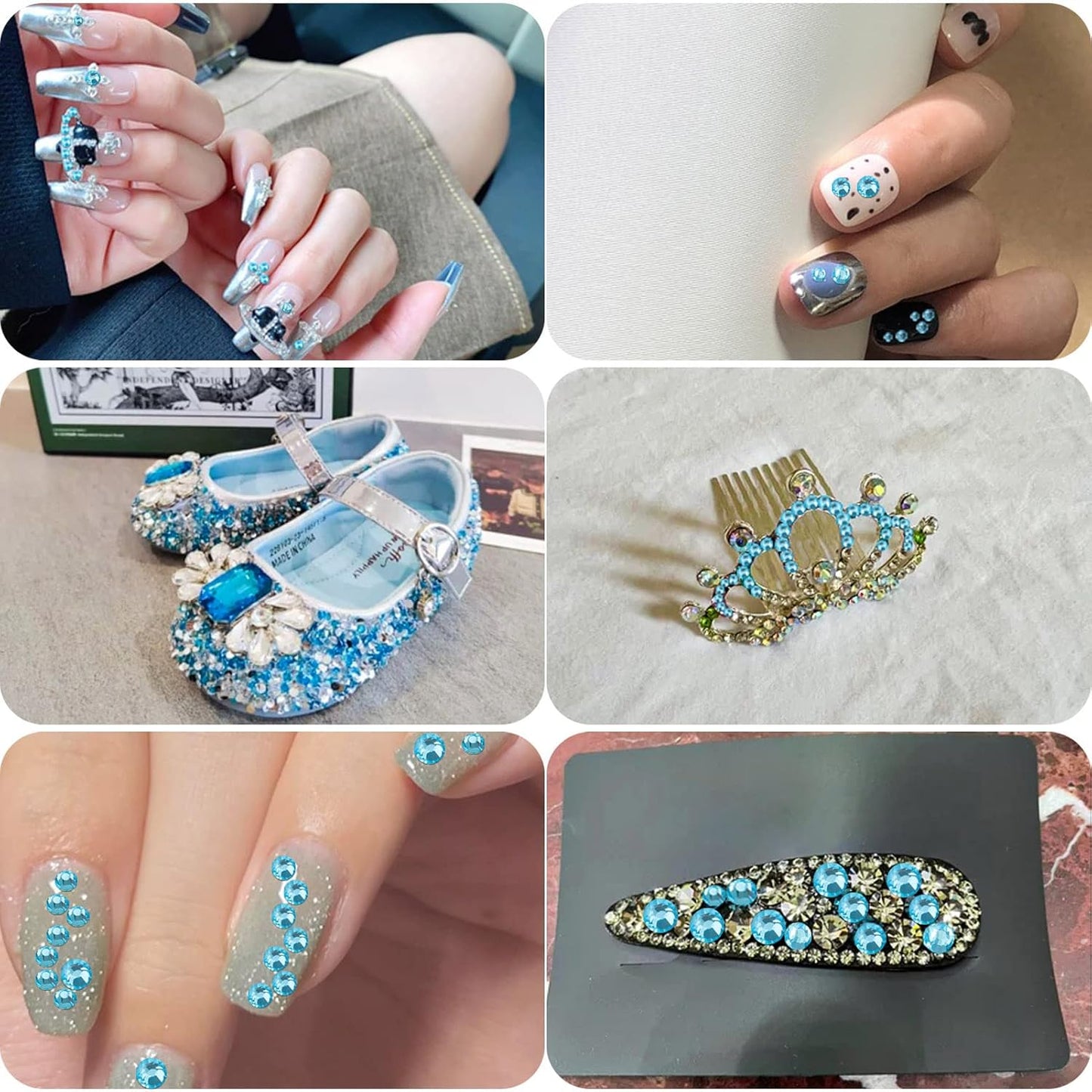 beadsland Flat Back Crystal Rhinestones Round Gems, Aquamarine (1.9-2.0mm) SS6/1440pcs