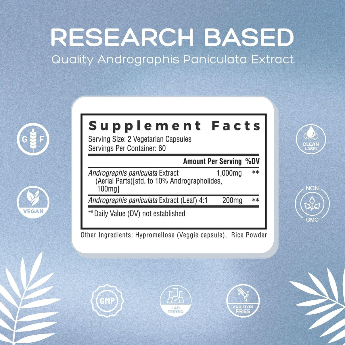 Palmara Health Premium Andrographis Paniculata Extract 1,200mg with 100mg Andrographolides Vegan Capsules for Immune & Digestive Support, Non-GMO, Gluten Free, Herbal Dietary Supplement