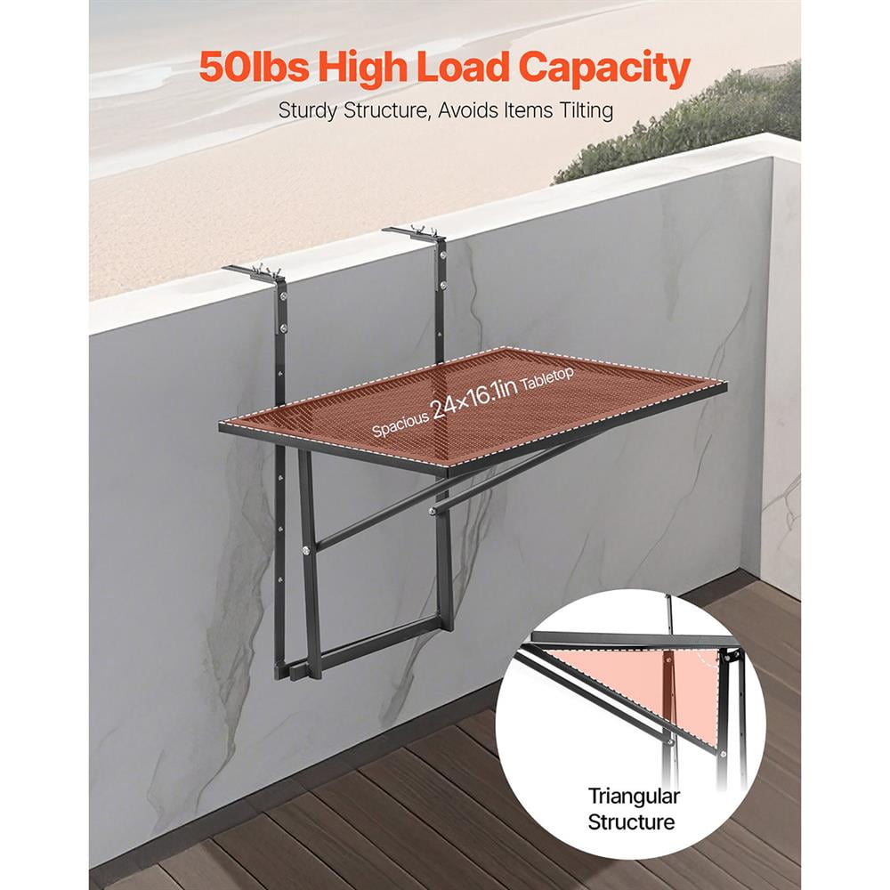 GVN Outdoor Metal Balcony Table 19x24, Hanging Patio Railing, Durable & Sturdy, Perfect for Deck, Porch, Easy Assembly