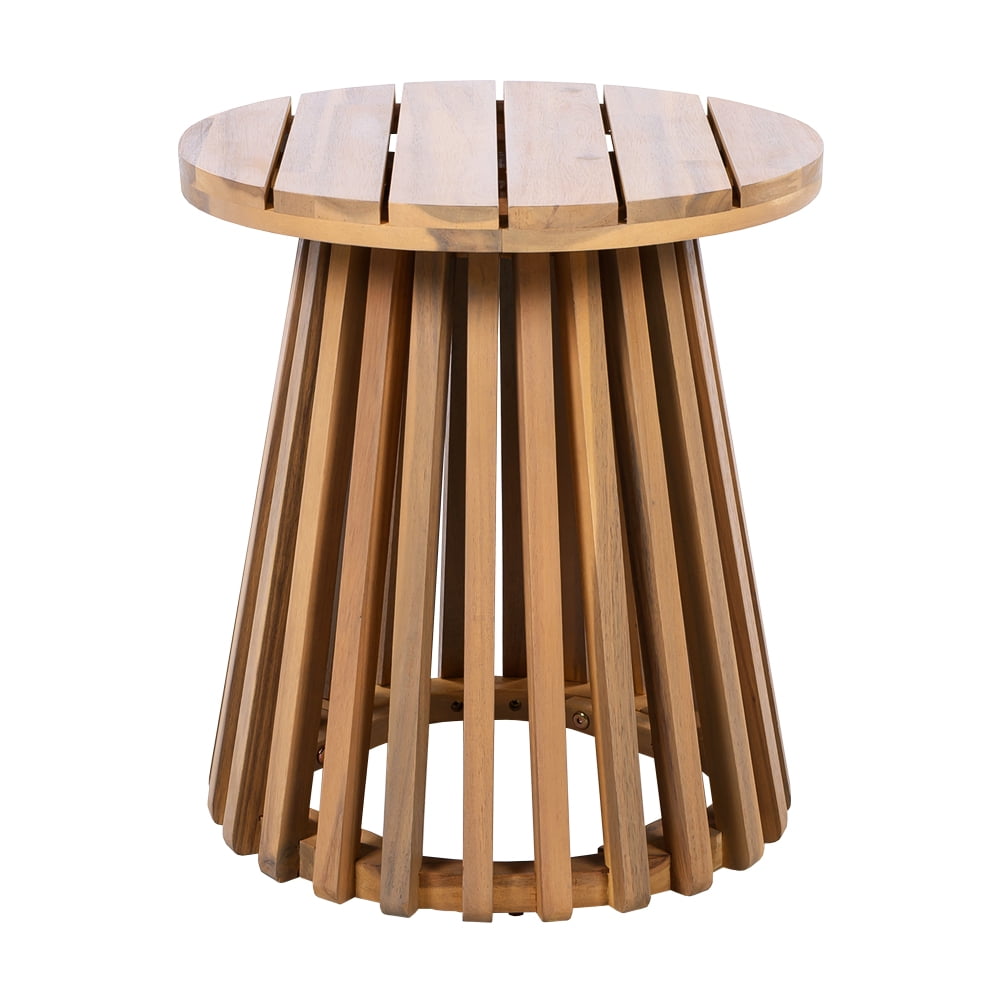 JHSLAJ Outdoor Acacia Wood Patio Side Table, Round Coffee Table for Backyard, Lawn, Balcony,Light Teak