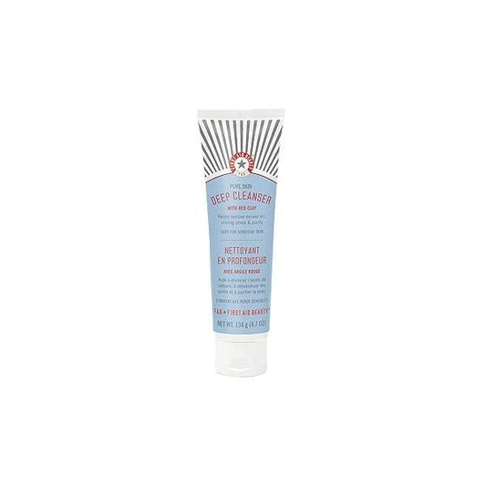 First Aid Beauty - Pure Skin Deep Cleanser with Red Clay, Cleansing Face Wash Antioxidant Booster for Oily and Blemish-Prone Skin, Reduce Oil & Unclog Pores, Safe Sensitive 4.7 oz