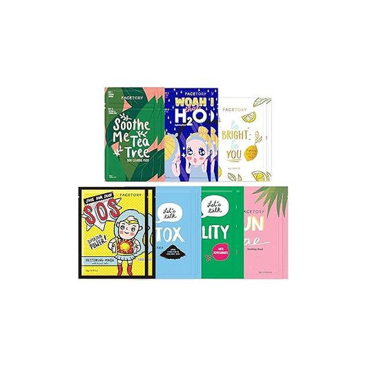 FACETORY K Beauty Face Mask Skin Care - BEST OF 7 COLLECTION Sheet Set | Natural Premium Korean For All Types No Sulfates Parabens (7 pc)