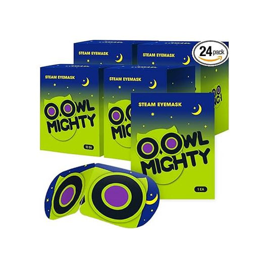OOwl Mighty Steam Eye Mask for Dry Eyes, Self Heating Compression Stress Relief, Disposable Sleep Relaxation, Travel Home Office Gifts, 24 Packs, Unscented