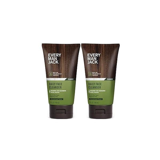 Every Man Jack Daily Face Wash for Men - Gently Cleanse, Moisturize, and Revive Dry, Tired Skin with Hyaluronic Acid Niacinamide 5 oz Men's (2 Pack)